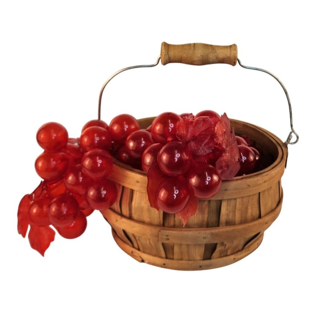 Decorative Faux Red Grapes Cluster With Leaves For Fruit Centerpiece Home Accent - Picture 3 of 10